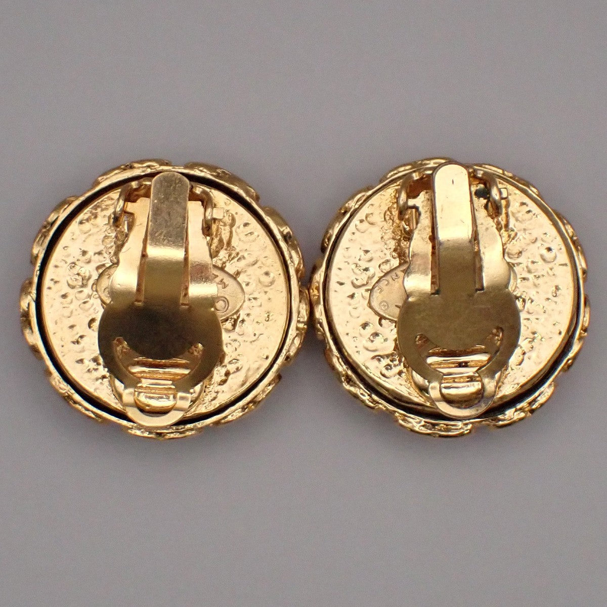 Chanel Vintage CC Round Button Clip-On Earrings Metal and Wood