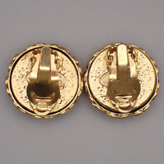 Chanel Vintage CC Round Button Clip-On Earrings Metal and Wood