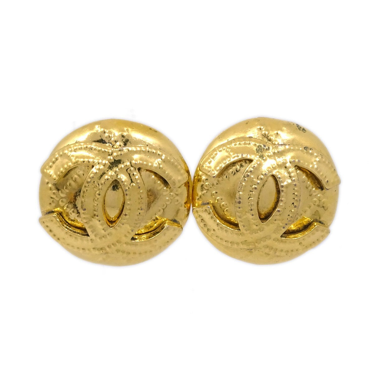 Chanel Vintage CC Round Clip-On Earrings Metal