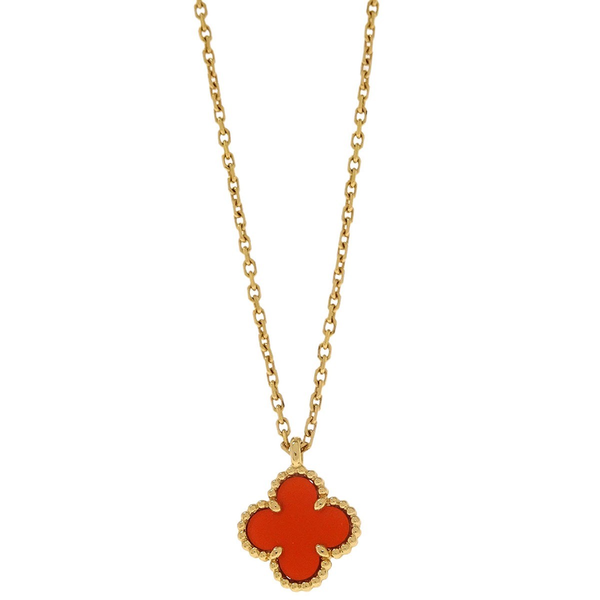 Van Cleef & Arpels Magic Alhambra Pendant Long Necklace 18K Yellow Gold and Carnelian
