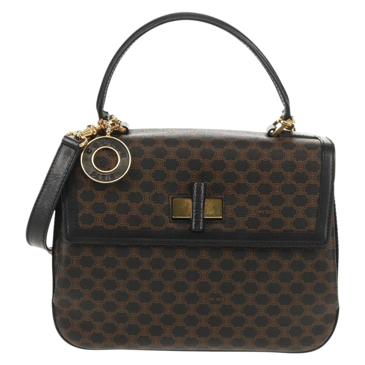 Celine Vintage Convertible Top Handle Bag Macadam Coated Canvas