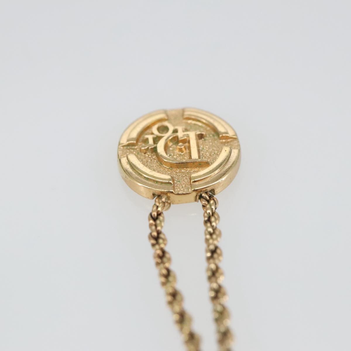 Christian Dior Vintage Logo Round Pendant Necklace Metal