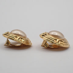 Chanel Vintage Round Clip-On Earrings Metal with Faux Pearl