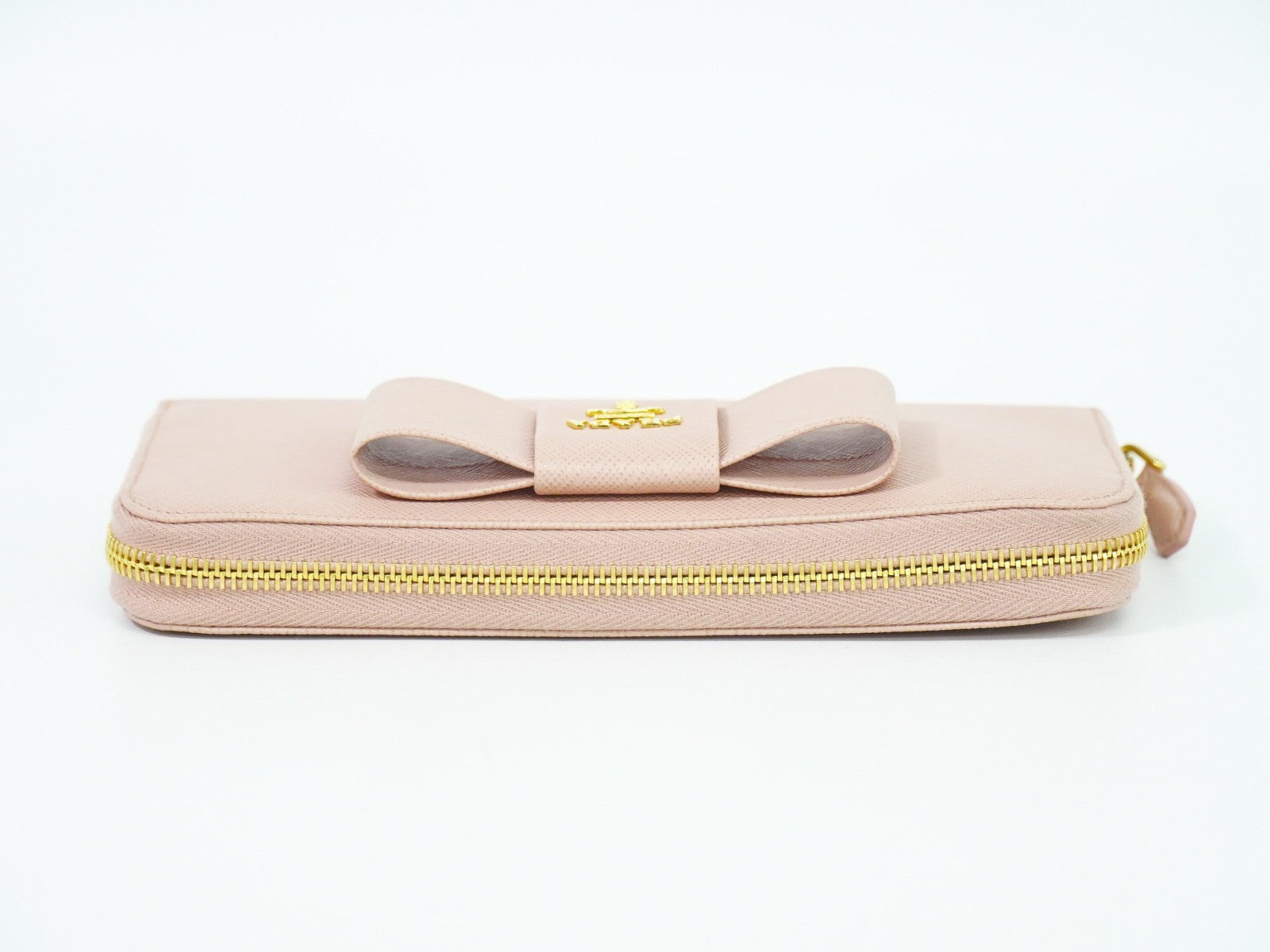 Prada Bow Zip Around Wallet Saffiano Leather