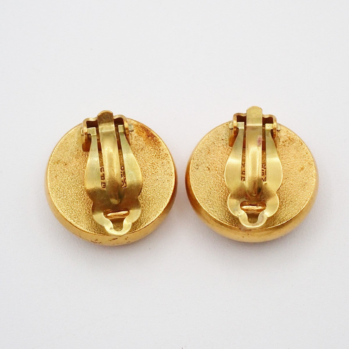 Chanel Vintage Round CC Button Clip-On Earrings Metal and Resin