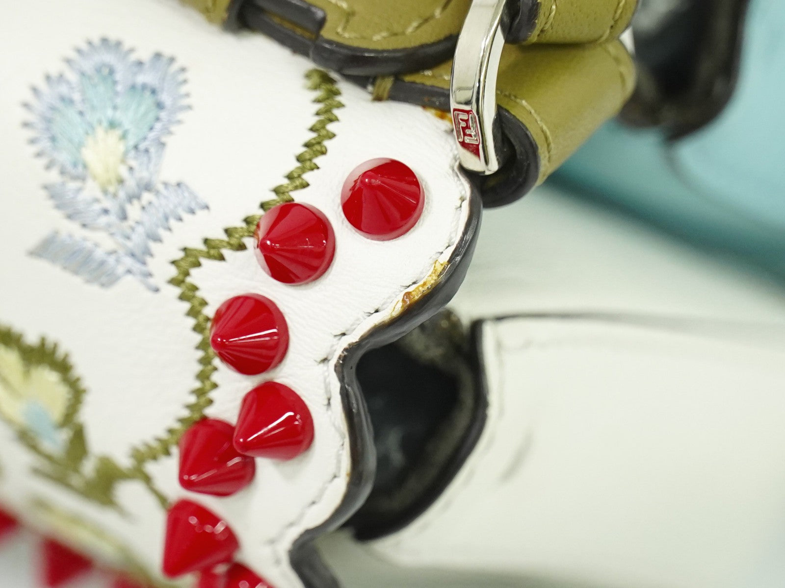 Fendi Double Baguette Embroidered Studded Leather