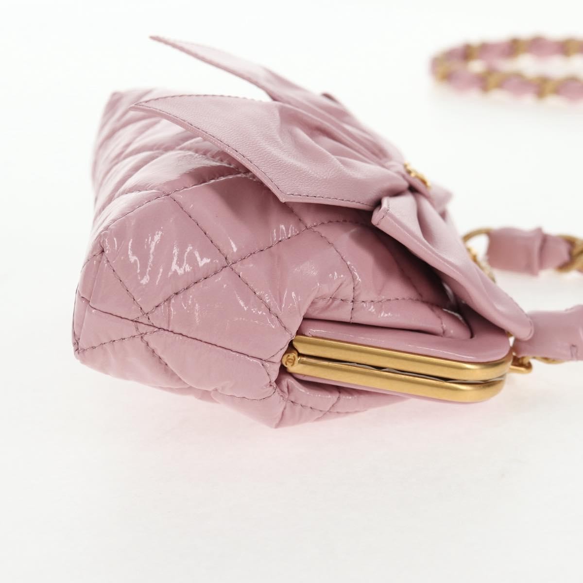 Chanel Bow Frame Clutch With Chain Quilted Patent with Lambskin