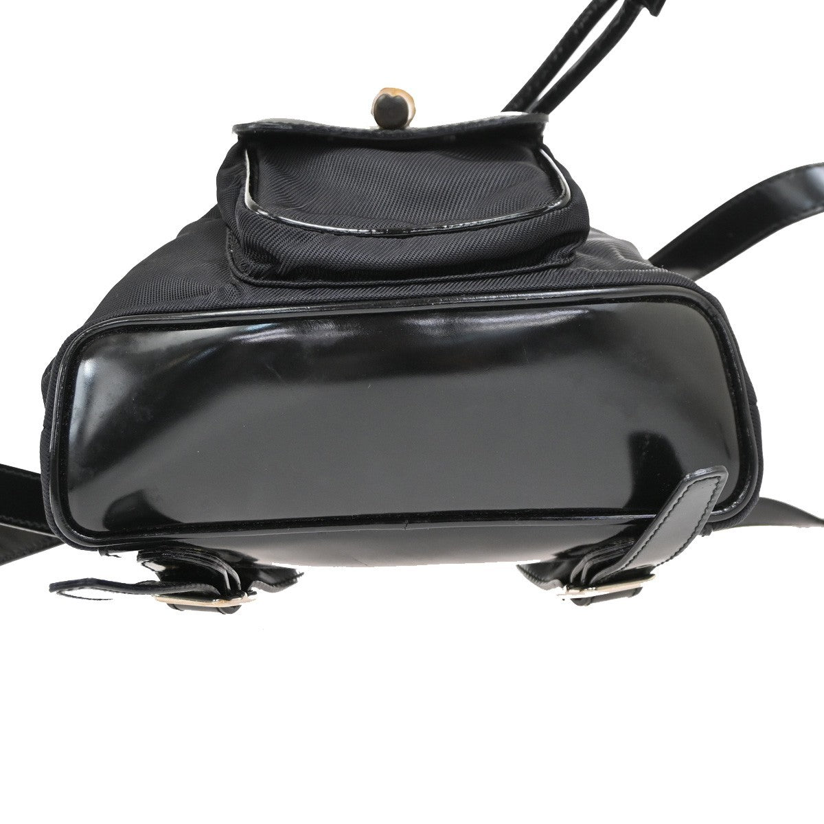 Gucci Vintage Bamboo Backpack Nylon and Patent Leather