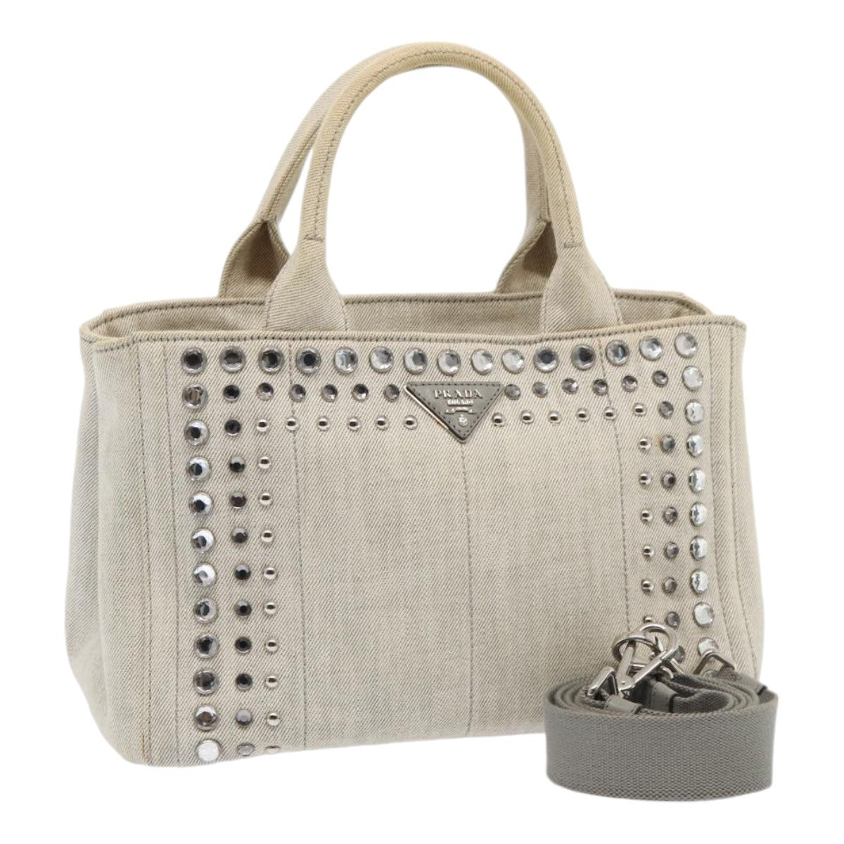Prada Canapa Tote Rhinestone Embellished Canvas