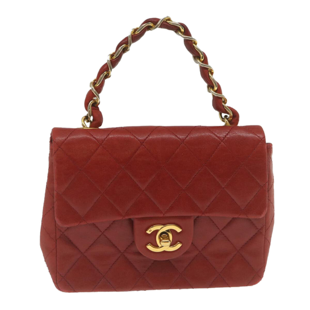 Chanel Vintage Square Chain Handle Flap Bag Quilted Lambskin