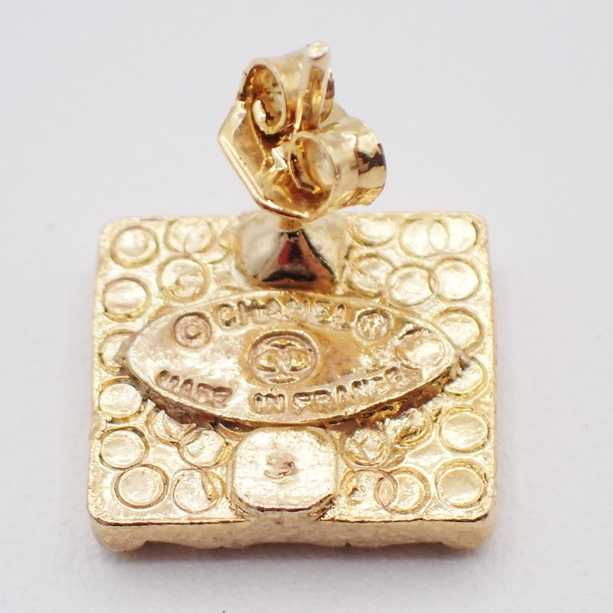 Chanel CC Square Stud Earrings Metal with Enamel