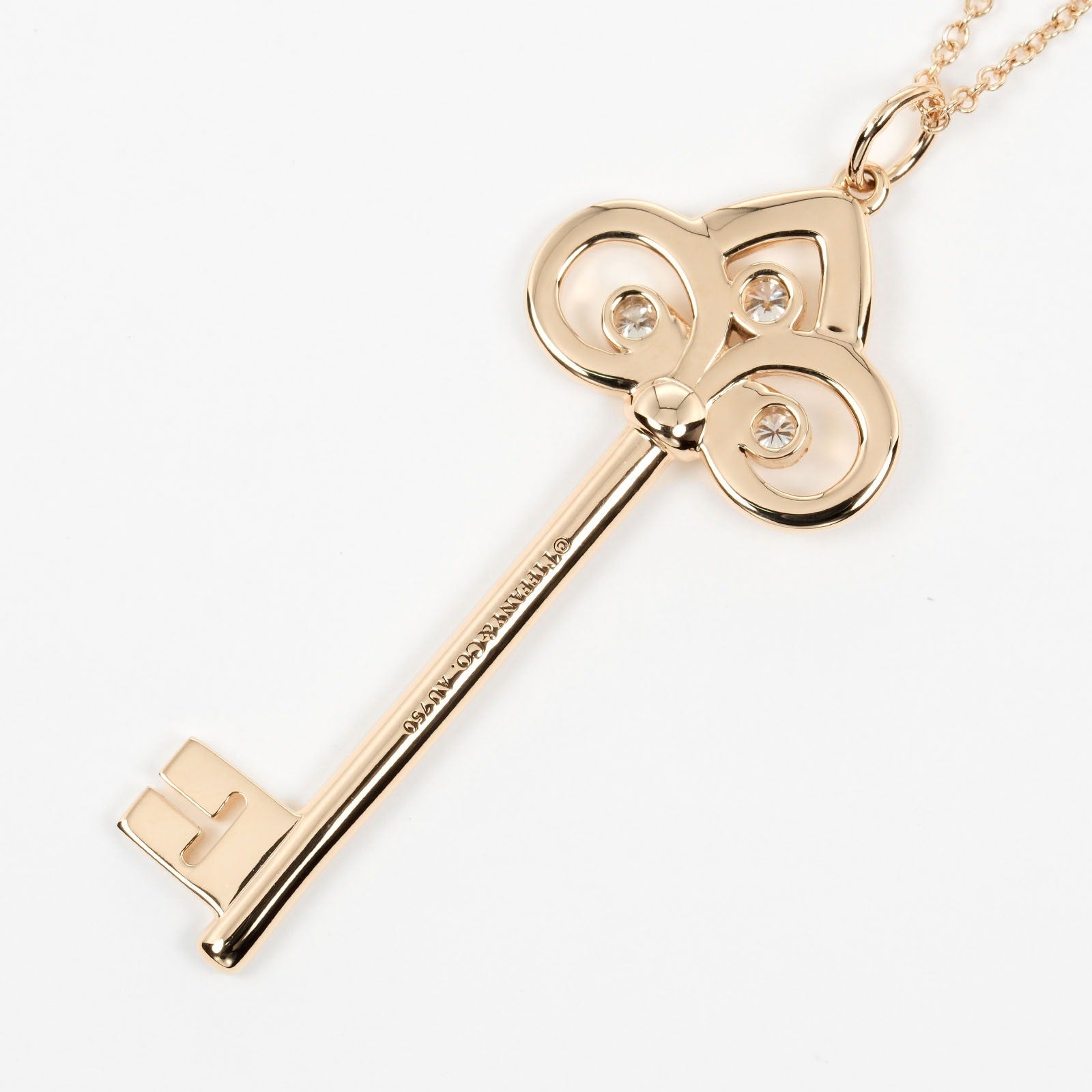 Tiffany & Co. Fleur de Lis Key Pendant Necklace 18K Pink gold and Diamonds