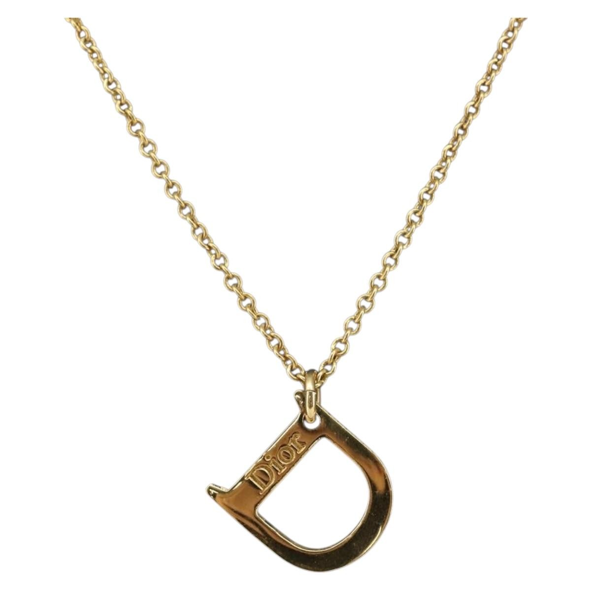 Christian Dior D logo Pendant Necklace Metal