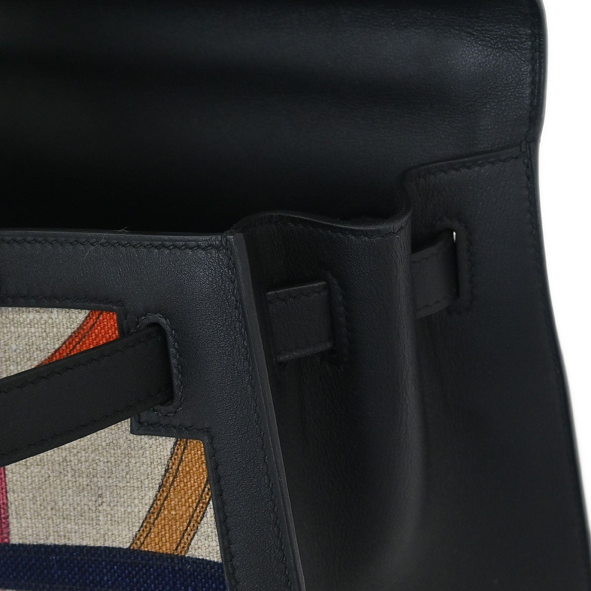 Hermes Kelly Handbag Cavalcadour Toile and Black Swift with Palladium Hardware