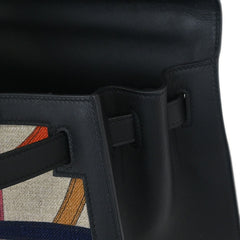 Hermes Kelly Handbag Cavalcadour Toile and Black Swift with Palladium Hardware