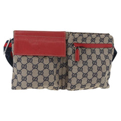 Gucci Vintage Double Belt Bag GG Canvas with Leather