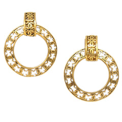Chanel Cut-Out CC Hoop Drop Clip-On Earrings Metal