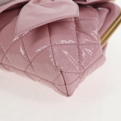 Chanel Bow Frame Clutch With Chain Quilted Patent with Lambskin