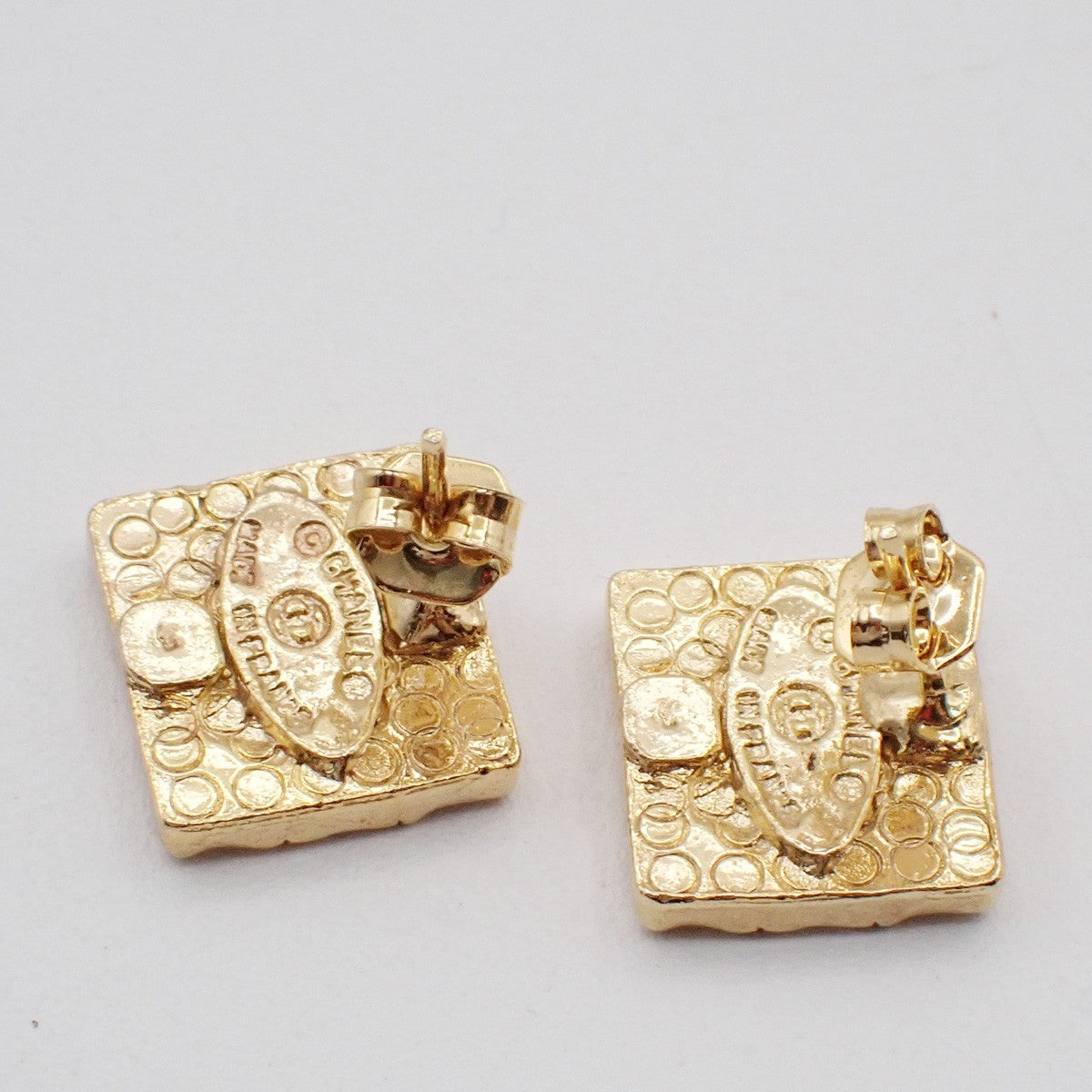 Chanel CC Square Stud Earrings Metal with Enamel