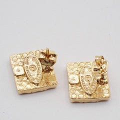 Chanel CC Square Stud Earrings Metal with Enamel