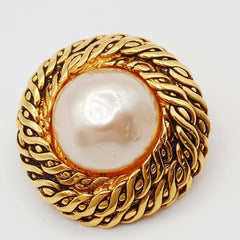 Chanel Vintage Round Chain Clip-On Earrings Metal with Faux Pearl