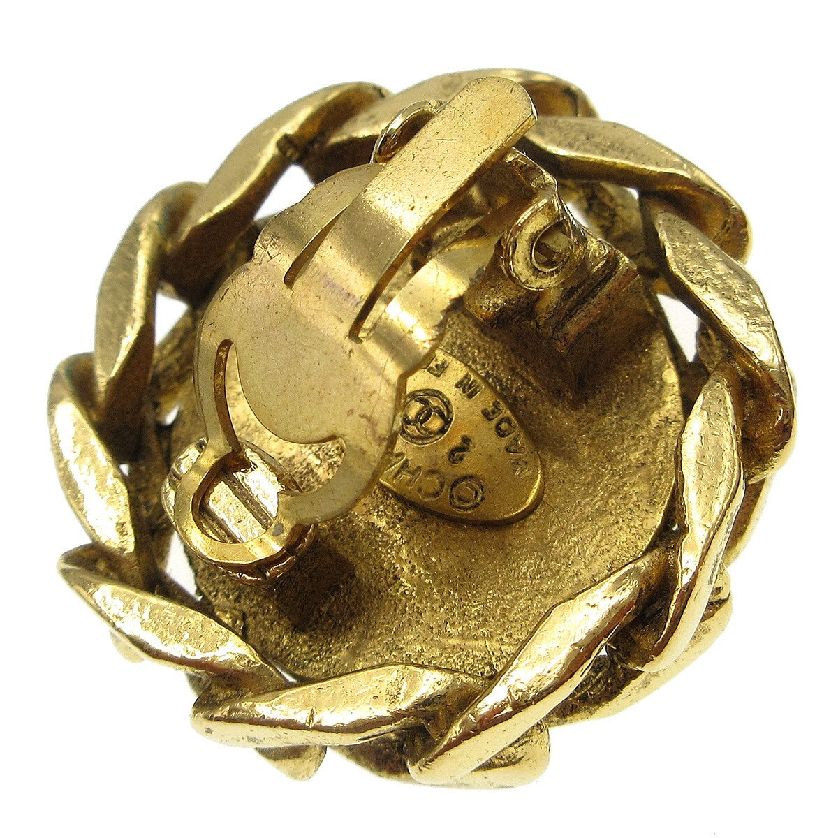 Chanel Vintage CC Round Clip-On Earrings Metal with Crystals