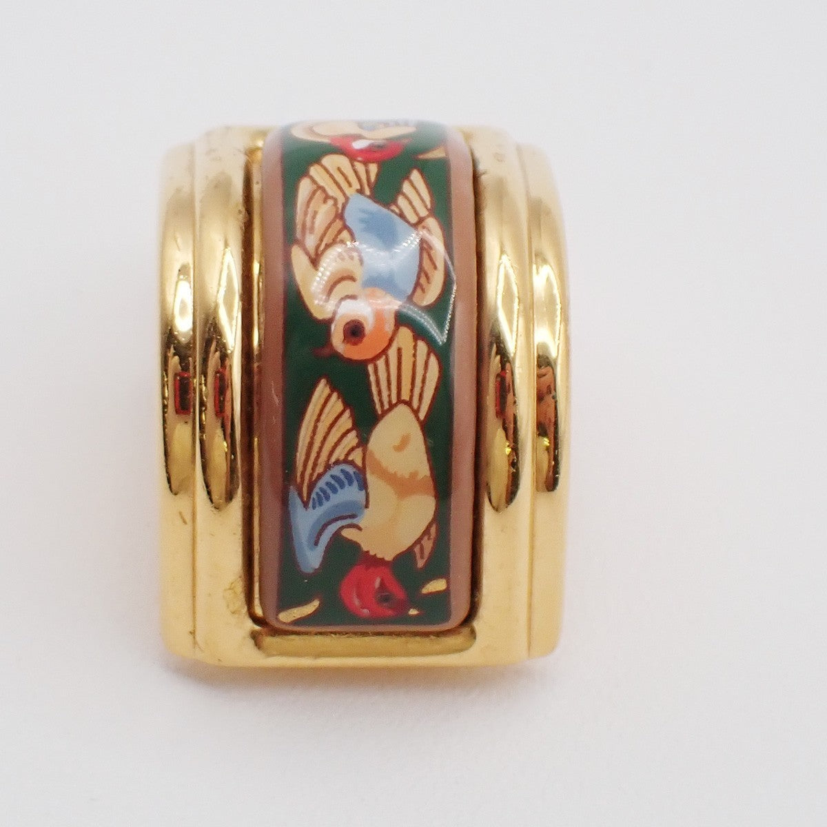 Hermes Vintage Half Hoop Clip-On Earrings Printed Enamel and Metal