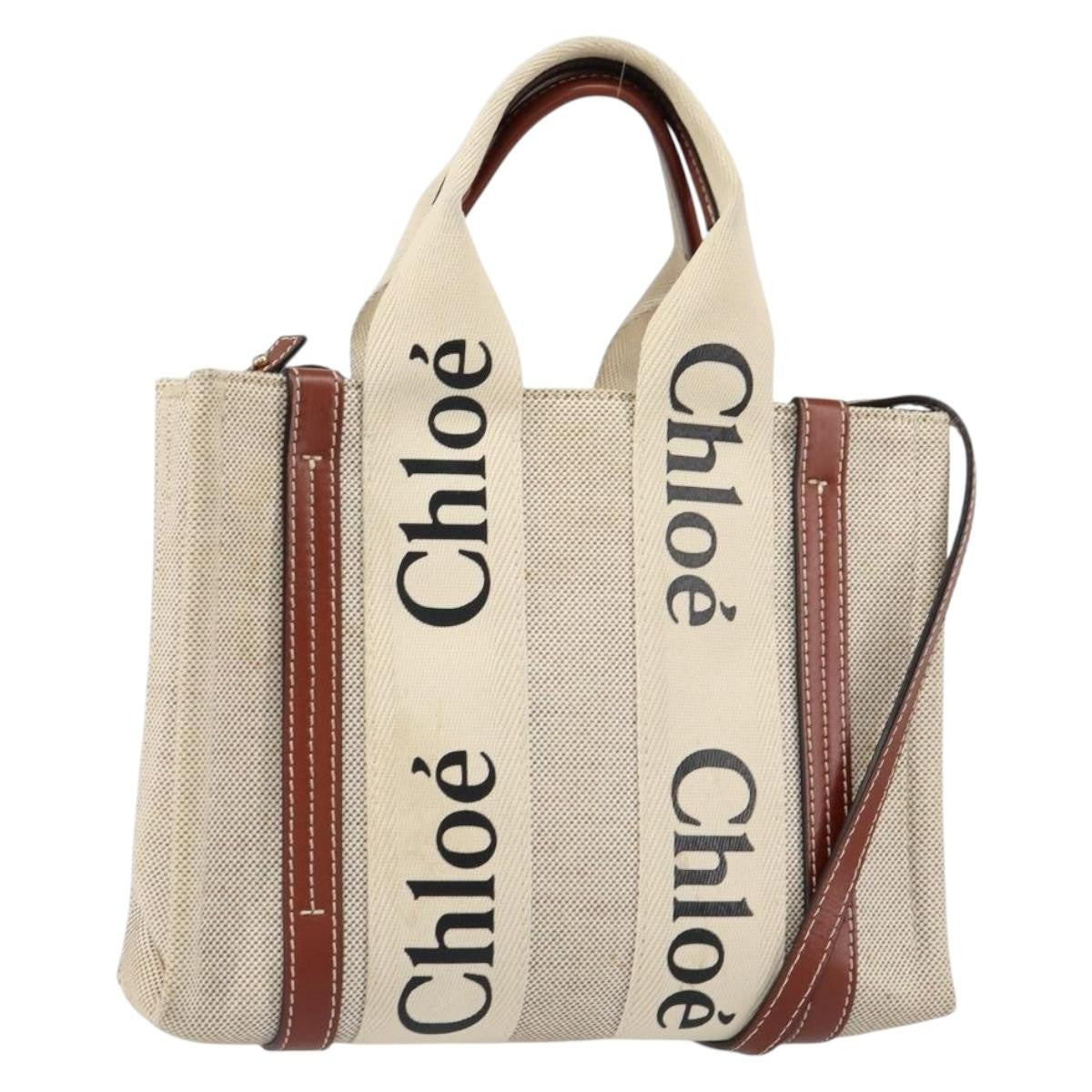 Chloe Woody Convertible Tote Canvas with Leather