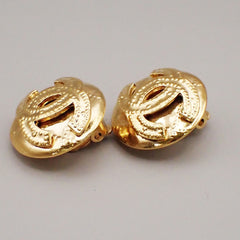 Chanel Vintage CC Logo Round Clip on Earrings Textured Metal