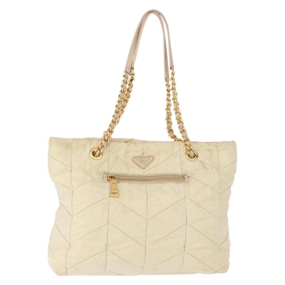 Prada Chain Front Zip Tote Quilted Tessuto