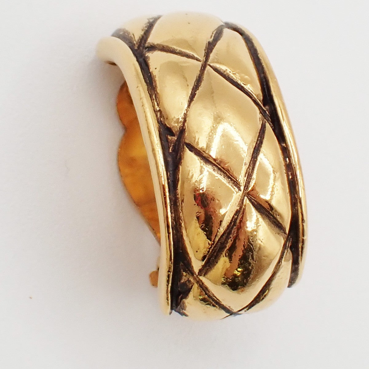 Chanel CC Quilted Hoop Earrings Gold Plated