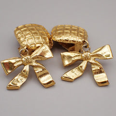 Chanel Vintage Clip On Bow Earrings Metal