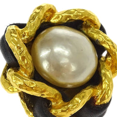 Chanel Vintage Round Clip-On Earrings Metal with Faux Pearl