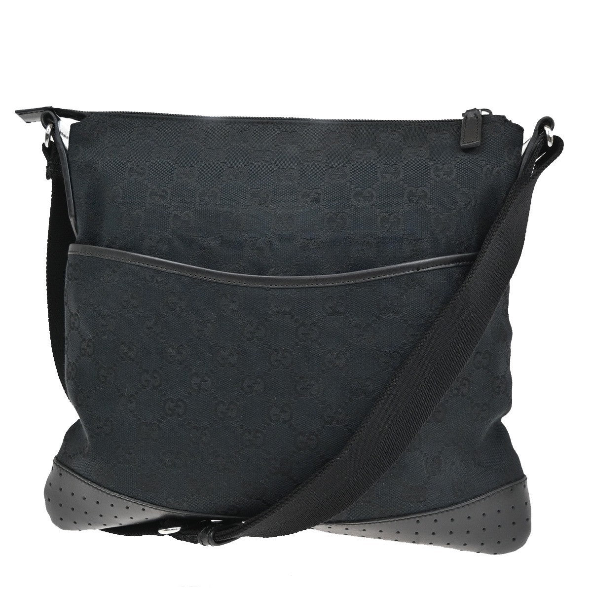 Gucci Zip Messenger Bag GG Canvas with Perforated Leather