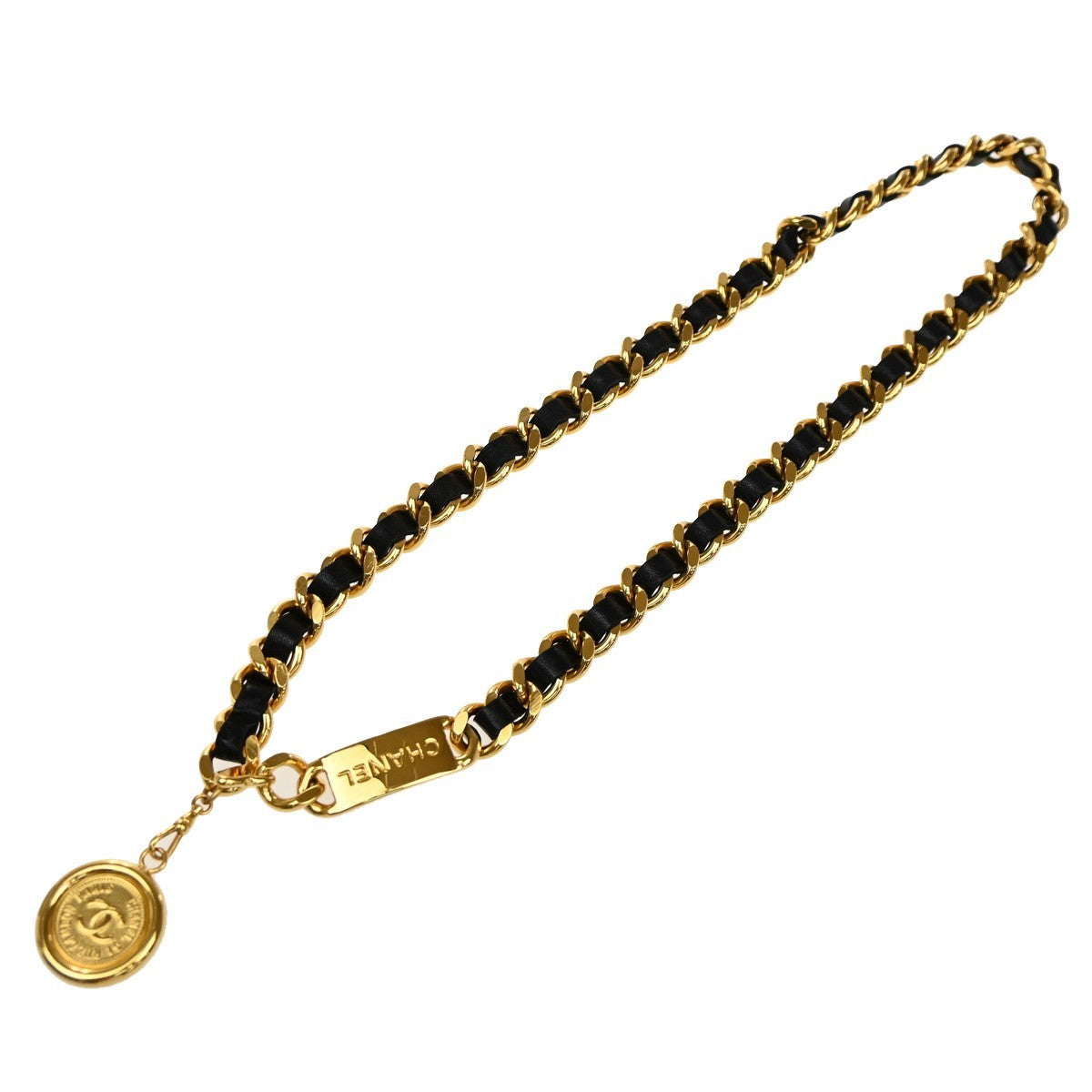 Chanel Vintage Medallion Chain Belt Metal and Leather