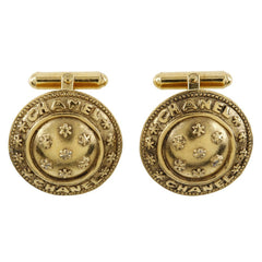 Chanel Vintage Logo Round Cufflinks Plated Gold