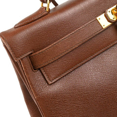 Hermes Kelly Handbag Brown Courchevel with Gold Hardware