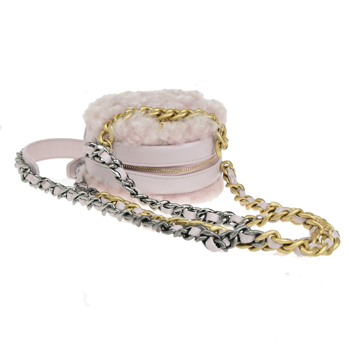 Chanel 19 Round Clutch with Chain Quilted Shearling