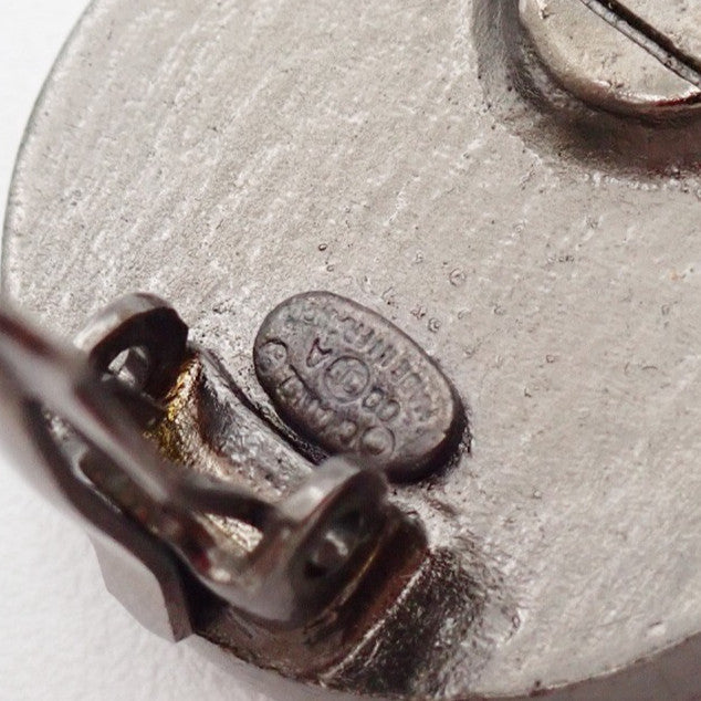 Chanel Vintage CC Round Button Clip-On Earrings Metal and Wood