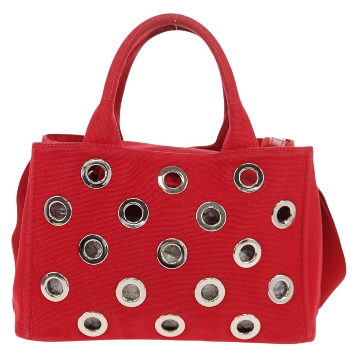 Prada Canapa Convertible Tote Grommet Embellished Canvas