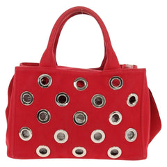 Prada Canapa Convertible Tote Grommet Embellished Canvas
