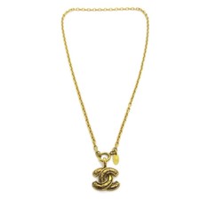 Chanel Vintage Quilted CC Pendant Necklace Metal