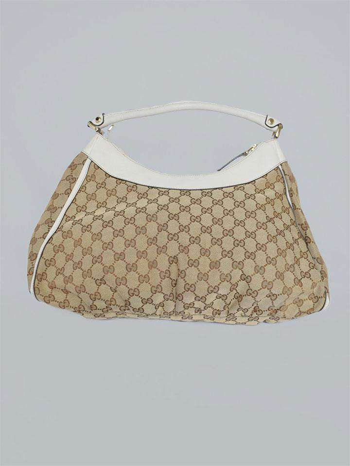 Gucci Lovely Hobo GG Canvas Bag with White Leather Trim