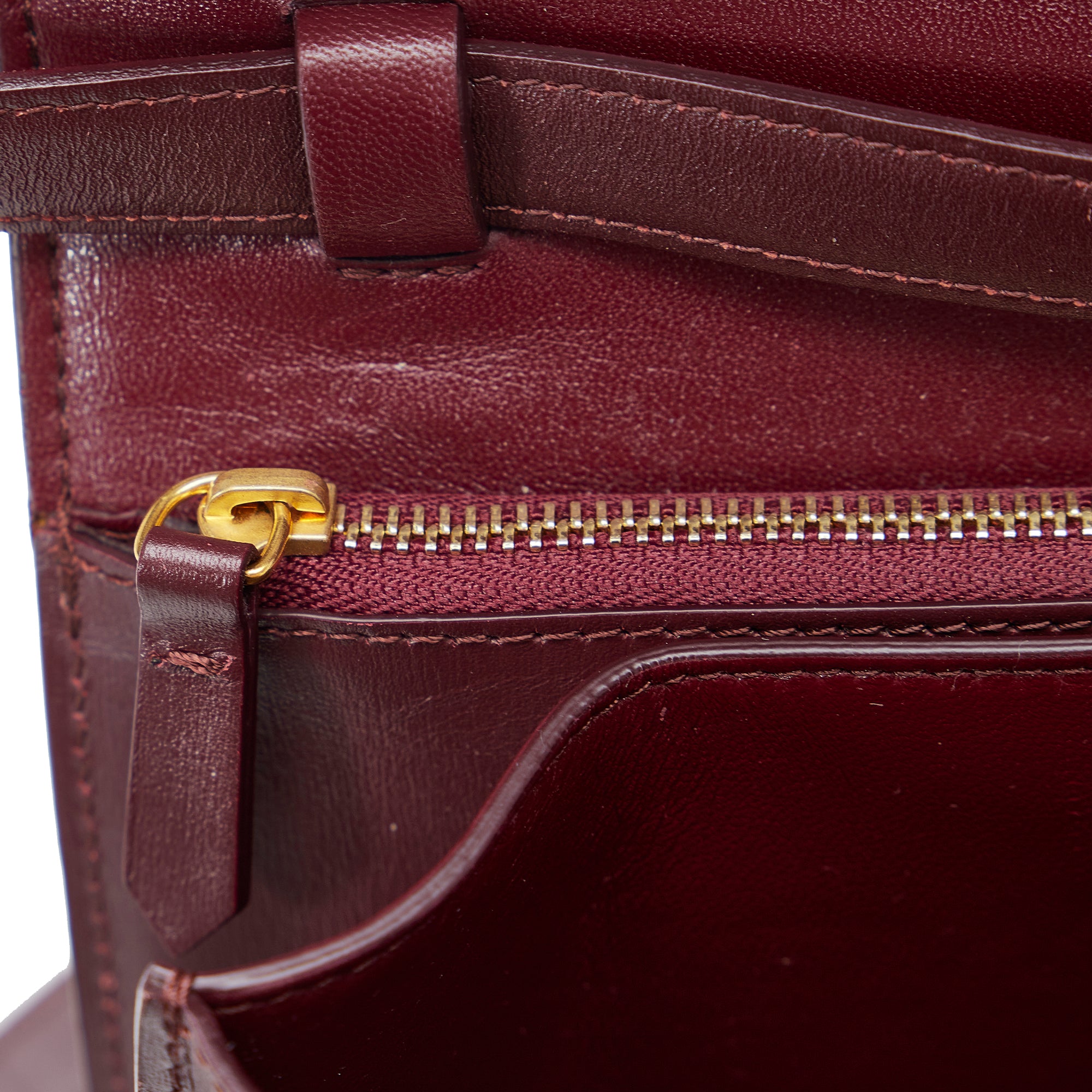 Authentic CELINE Small Classic Box Bag In Red Burgundy Calfskin