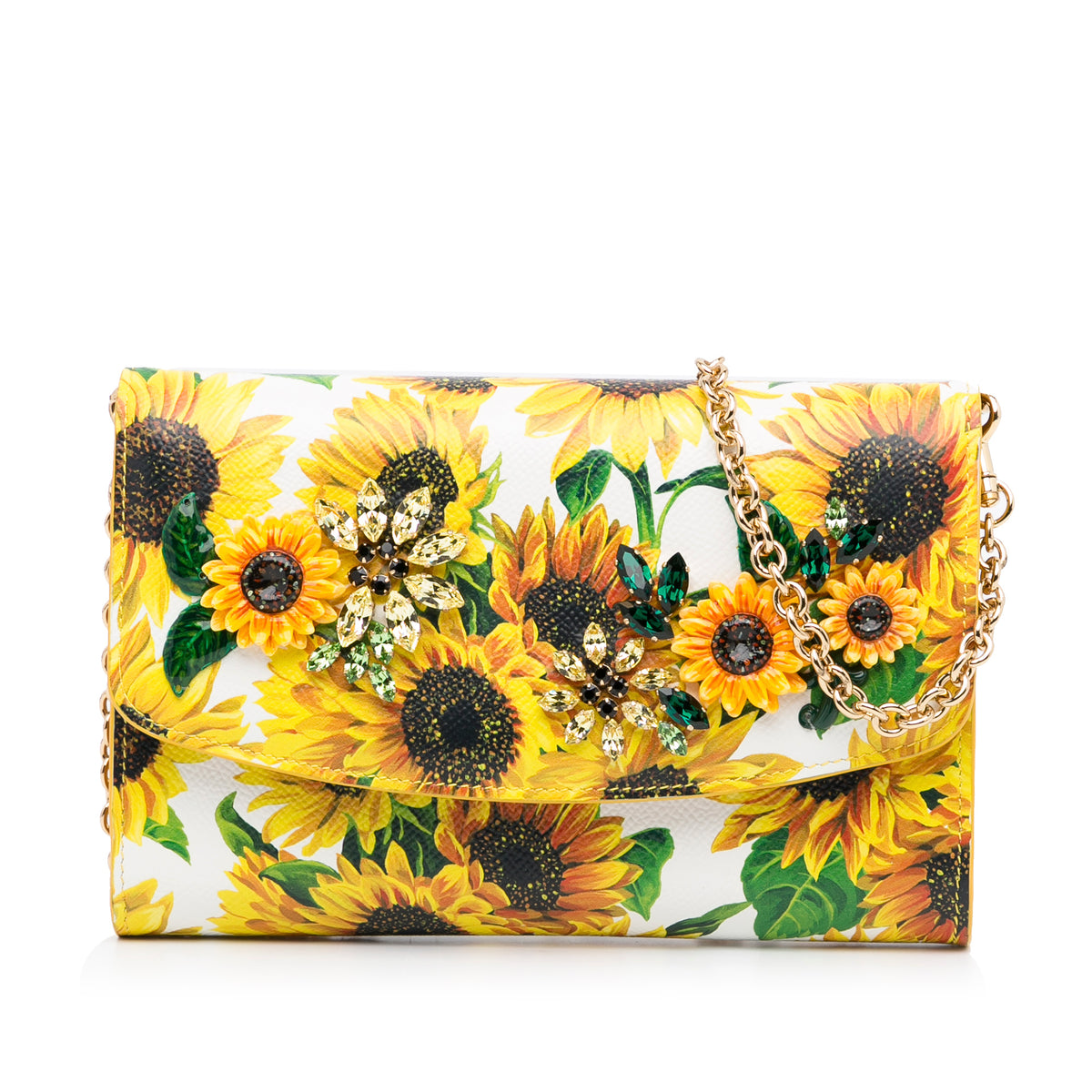Sunflower Printed Leather Wallet on Chain_0