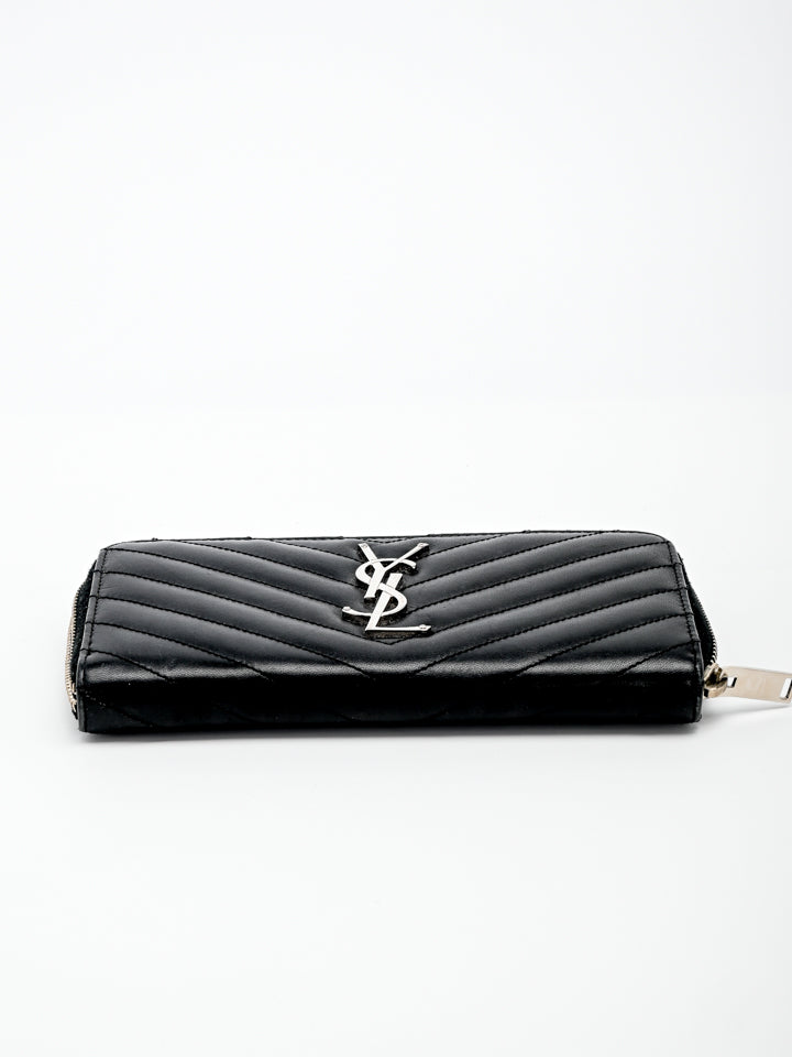 Yves Saint Laurent YSL Black Chevron Monogram Leather Wallet on