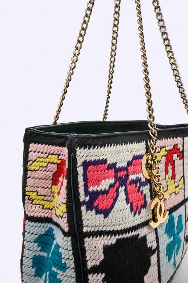 Chanel Precious Symbols Needlepoint Gold Chain Shoulder Bag