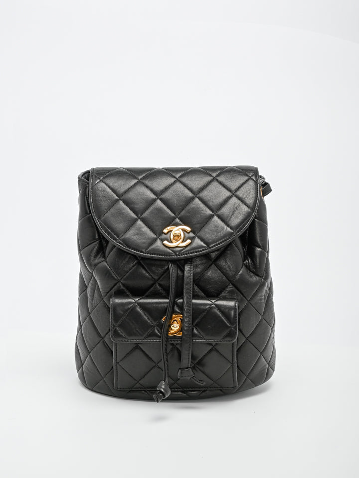 Chanel 1994 Vintage Black White Tweed Duma Backpack Bag 24K GHW