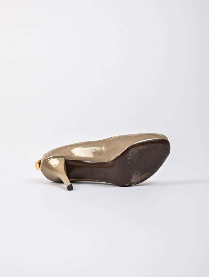 Louis Vuitton Metallic Gold Python Peep Toe Platform Pumps Size 38