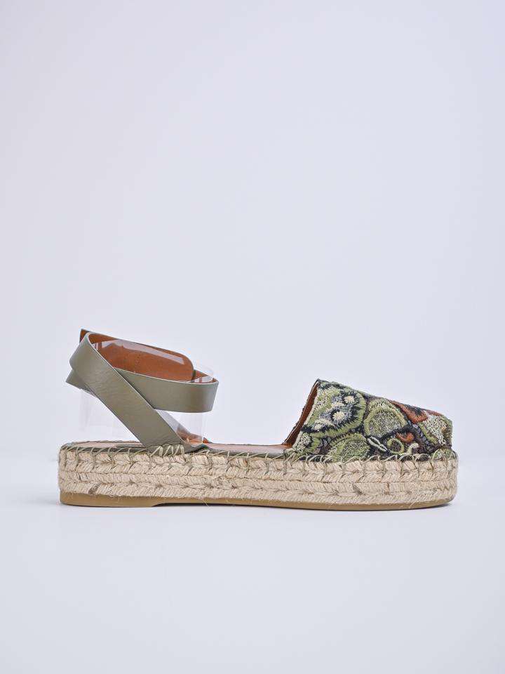 Valentino Embroidered And Leather Ankle Strap Espadrille